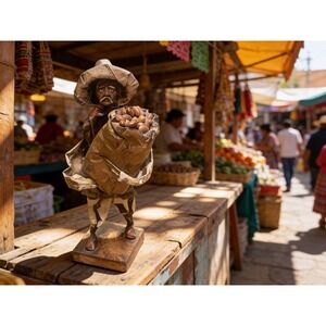 Vintage Mexican Paper Mache Folk Art Bean Vendor Figurine Sculpture 11 Inch